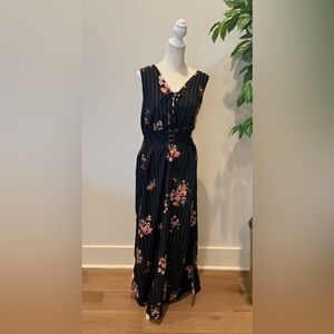 bailey blue Black Floral Pinstripe Tie-Front Maxi Dress